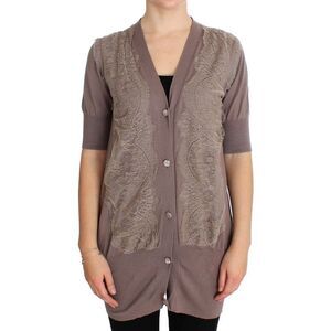 PINK MEMORIES Lace Detail Cardigan Short Sleeves Relaxed Fit Women Purple